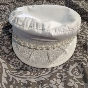 White fisherman hat fiddler cap vintage cotton